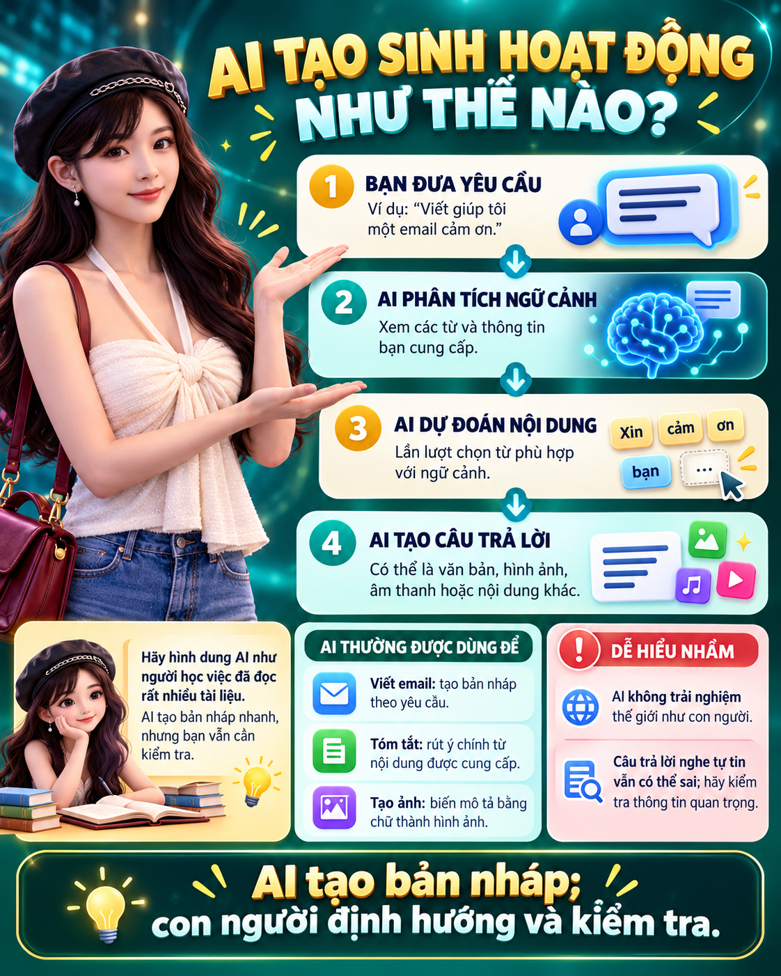 AI tạo sinh hoạt động như thế nào? Giải mã công nghệ phức tạp thành ngôn từ đơn giản cho người mới bắt đầu
